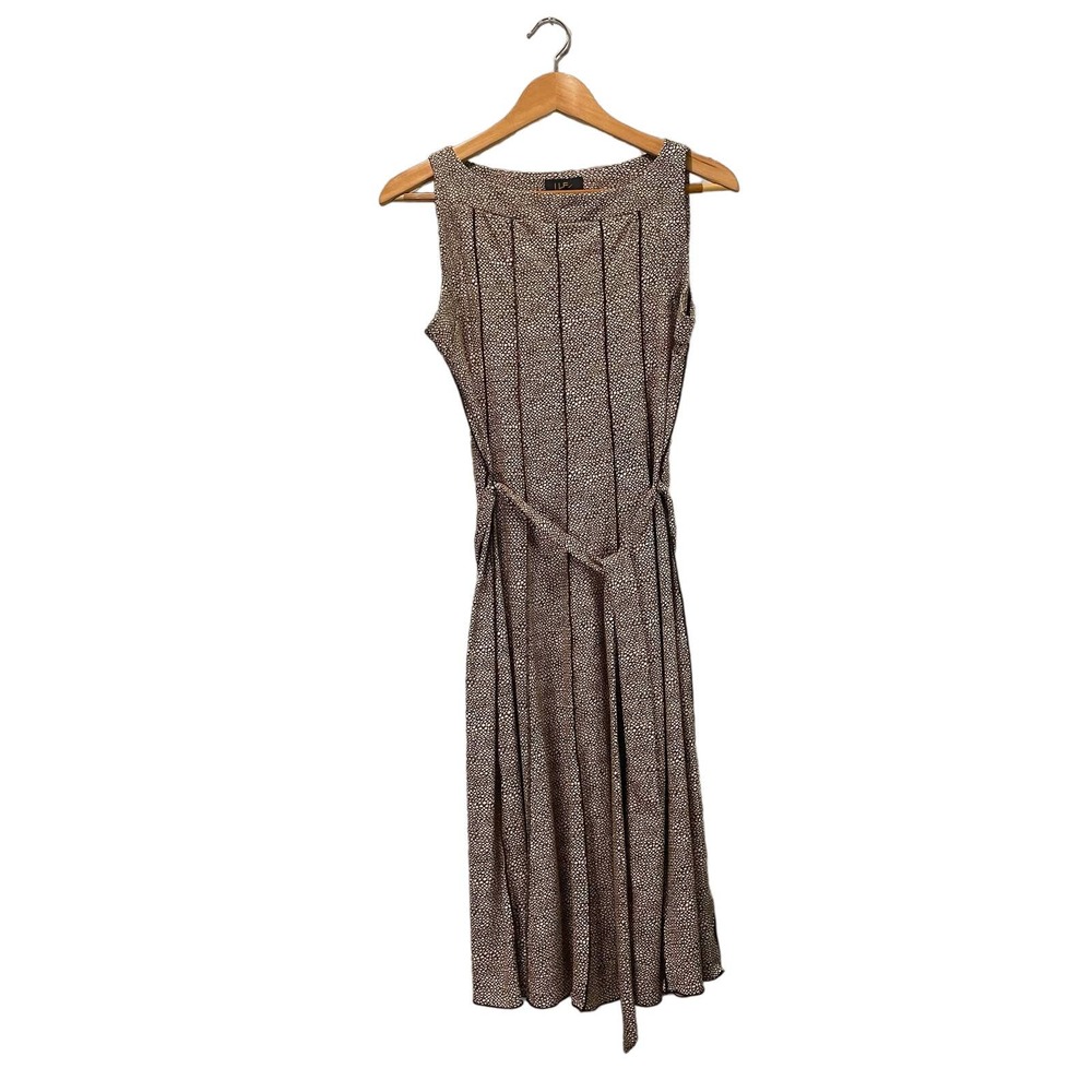 I LE New York Brown Cream Fit & Flare Stretch Sleeveless Dress Size 12